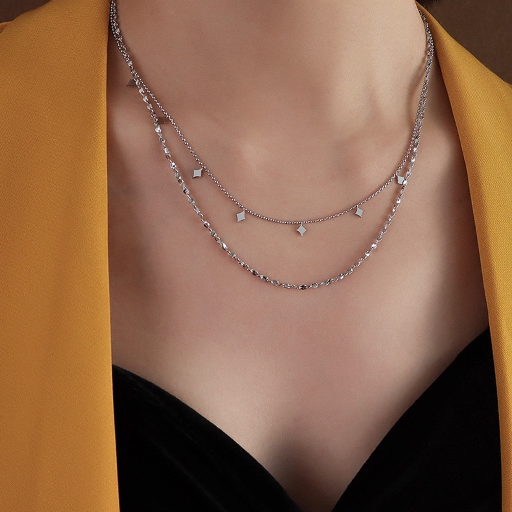 Silver Double Layered Necklace*Layering Necklace*Waterproof and Sweatproof